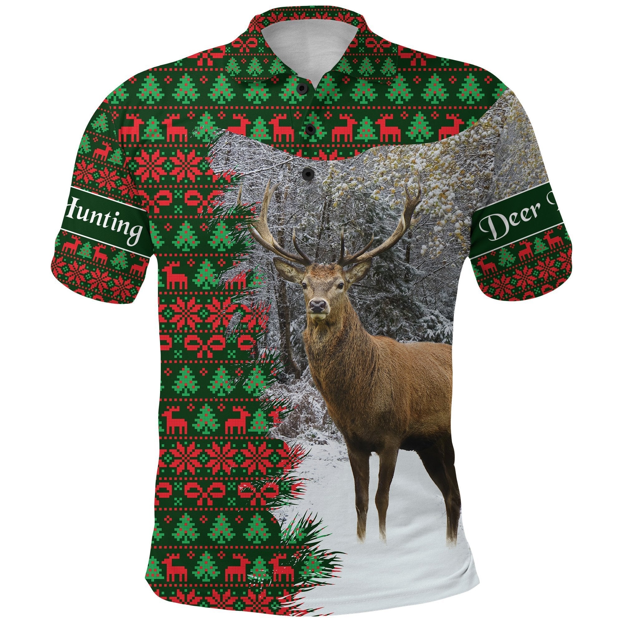 Dear Hunting Christmas Polo Shirt Green LT8 - Wonder Print Shop