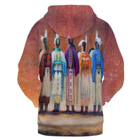 Native chief graphic pullover hoodie, multicolor, back view with full-hood art