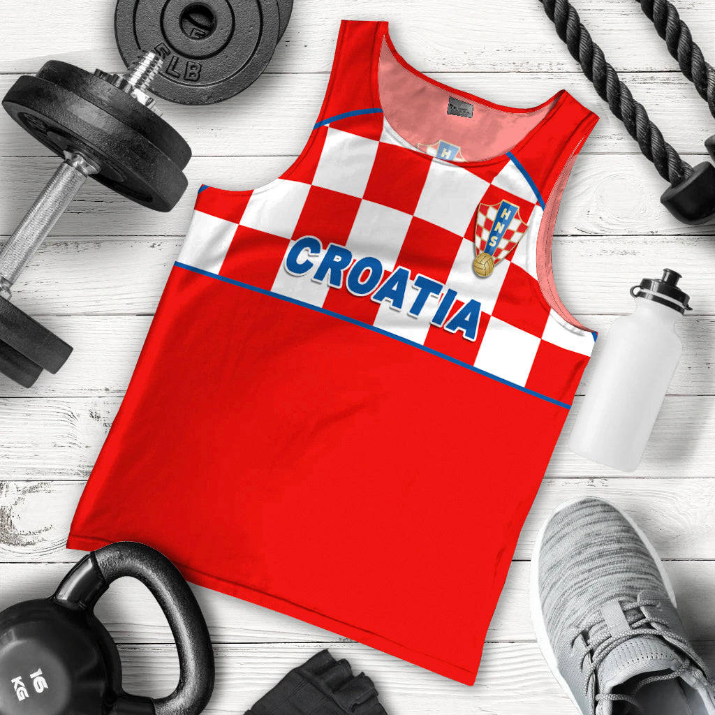 Men's red football tank top with white-and-red checkered Croatia graphic, sleeveless