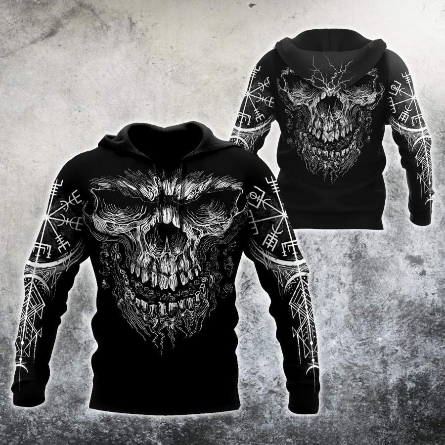 Viking Clothing Viking Skull and Vegvisir Hoodie RLT12 - Wonder Print Shop