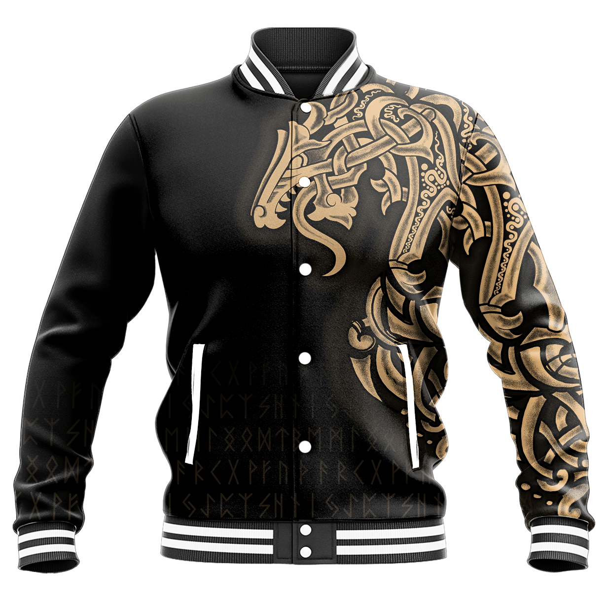 Viking Baseball Jacket Viking Jormungand Tattoo Style Gold RLT12 - Wonder Print Shop