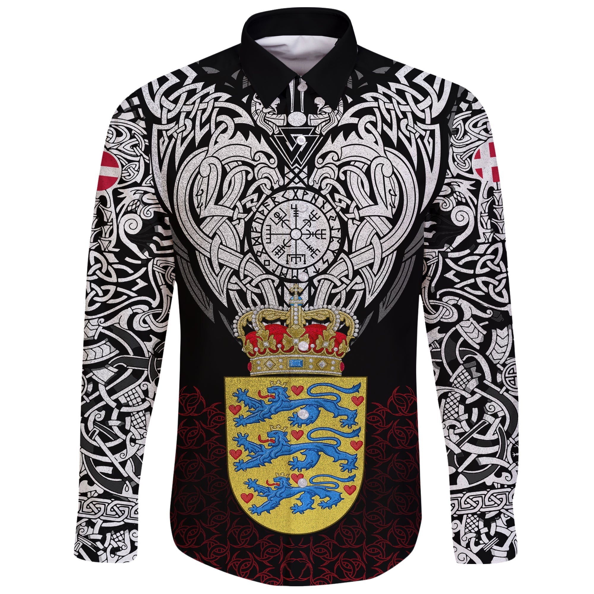 Viking Long Sleeve Button Shirt Denmark Viking Symbol RLT12 - Wonder Print Shop