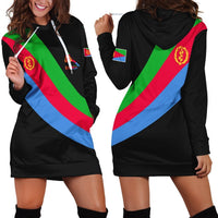 Black hoodie dress with Eritrea flag graphic, front kangaroo pocket and drawstring hood