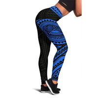 American Samoa 1st leggings in black and blue with tribal pattern panels