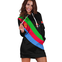 Black hoodie dress with Eritrea flag emblem on chest and green-red-blue diagonal stripes