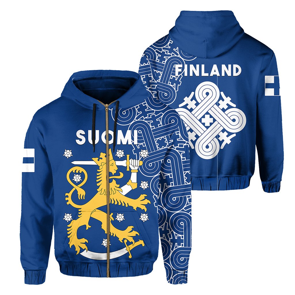 Finland Zip Up Hoodie Hannunvaakuna Finnish Tattoo - Wonder Print Shop