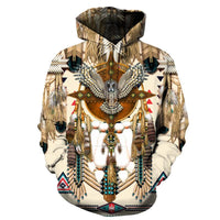 Pullover hoodie with owl and dreamcatcher feather graphic, multicolor print