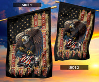 Two-sided flag decor, multicolor bald eagle design; side 1 left, side 2 right