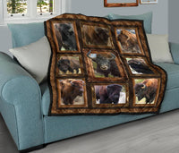 Bison quilt with dark-tan frames and buffalo square panels, multicolor