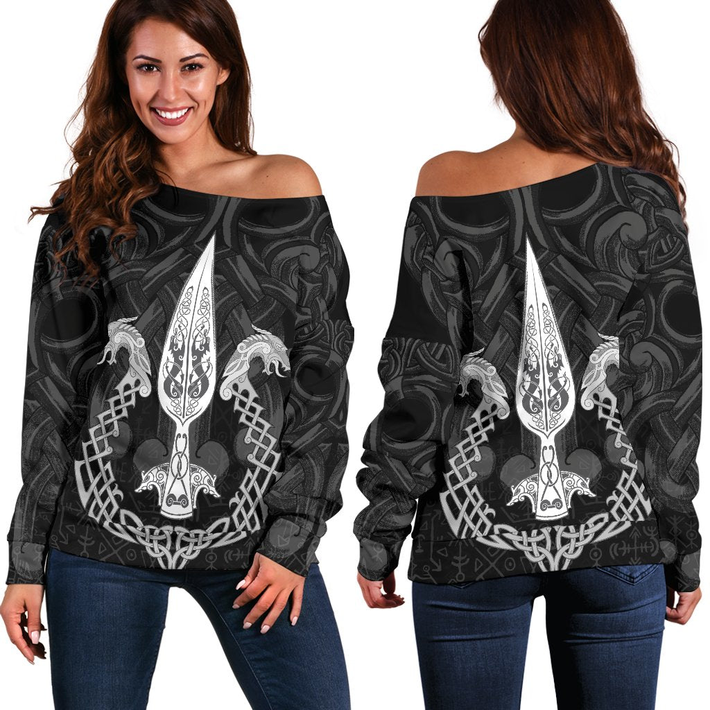 Viking Women's Off Shoulder Sweater - Gungnir Of Odin and Drakkar RLT12 - Wonder Print Shop