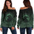 Viking Women's Off Shoulder Sweater, Ethnic Odin Raven Green RLT12 - Wonder Print Shop