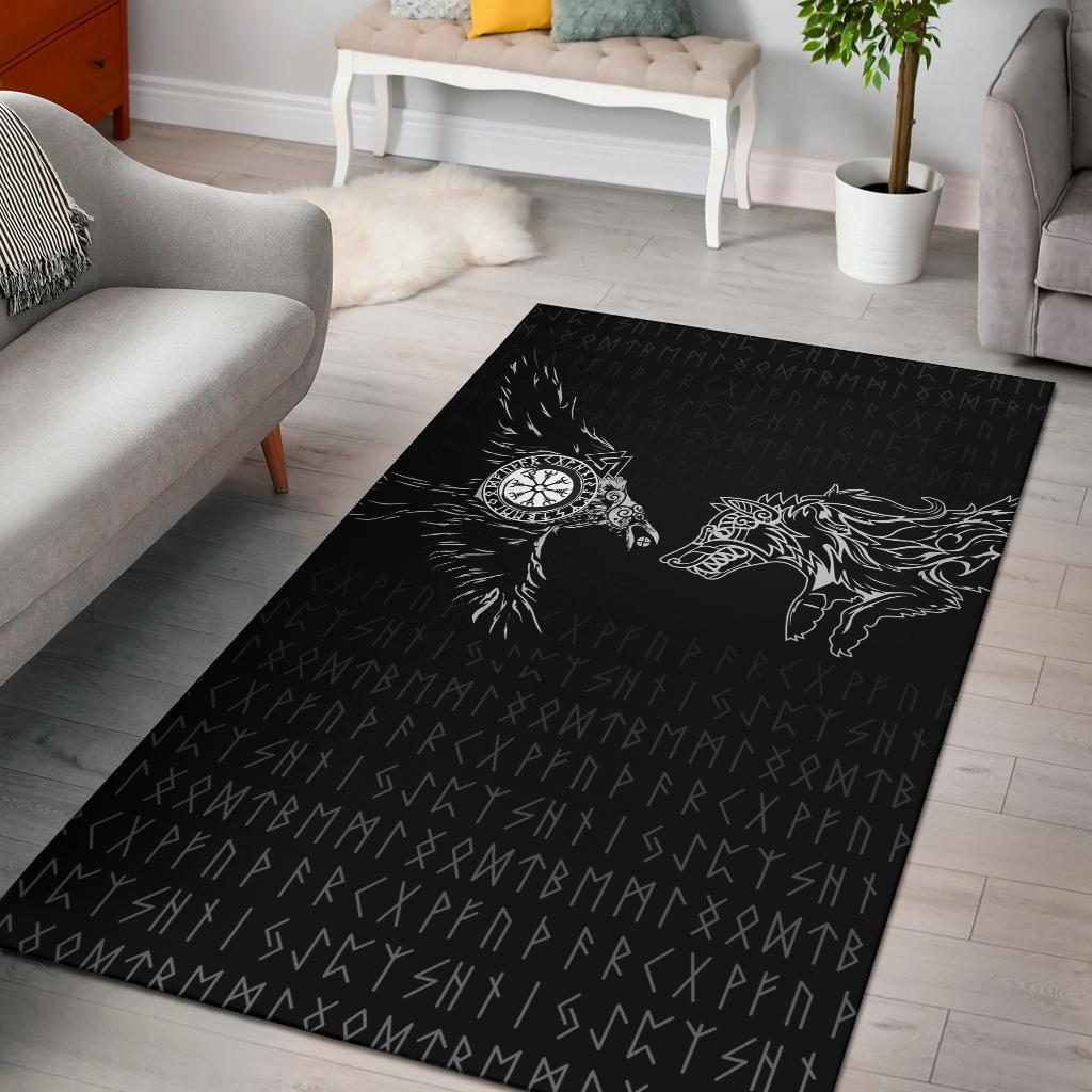 Viking Area Rug Raven and Wolf Special Tattoo RLT12 - Wonder Print Shop