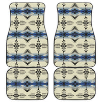 Set of 4 car mats with seamless multicolor geometric pattern, cream base, blue accents