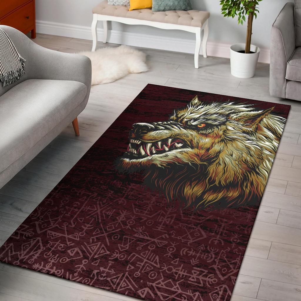 Viking Area Rug Fenrir On The Blood Moon Background RLT12 - Wonder Print Shop