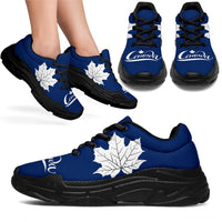 Canada Maple Leafs chunky sneakers, blue upper with white leaf print, black sole