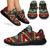 Multicolor Native American pattern sneakers with black laces and black sole