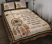 Native American quilt set: dreamcatcher print, multicolor border, with 2 matching pillows