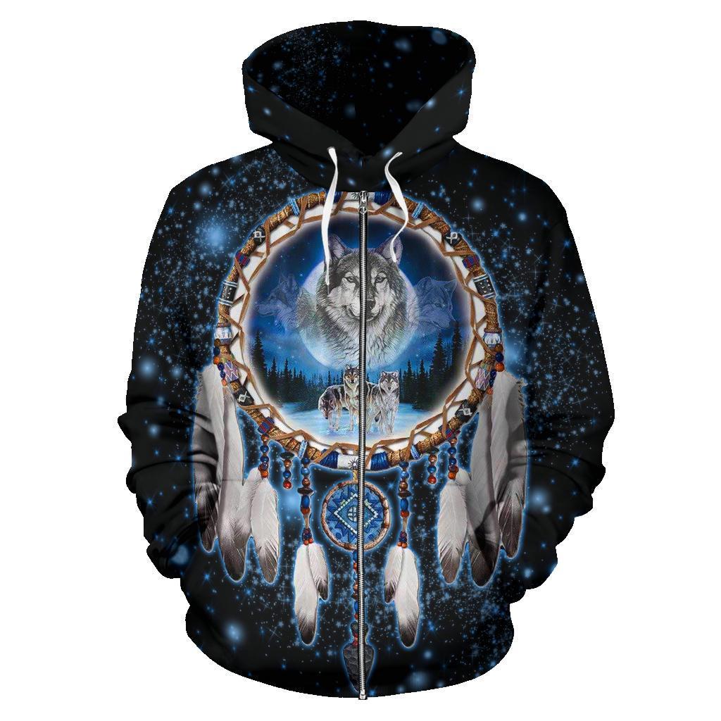 Galaxy Dreamcatcher Wolf Native American Zipper Hoodie LT10 - Wonder Print Shop