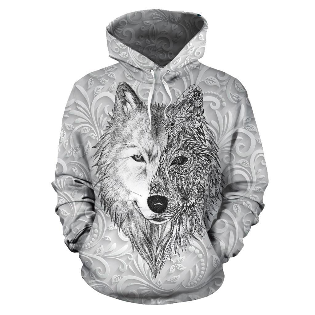 White Wolf Native American All Over Hoodie LT10 - Wonder Print Shop