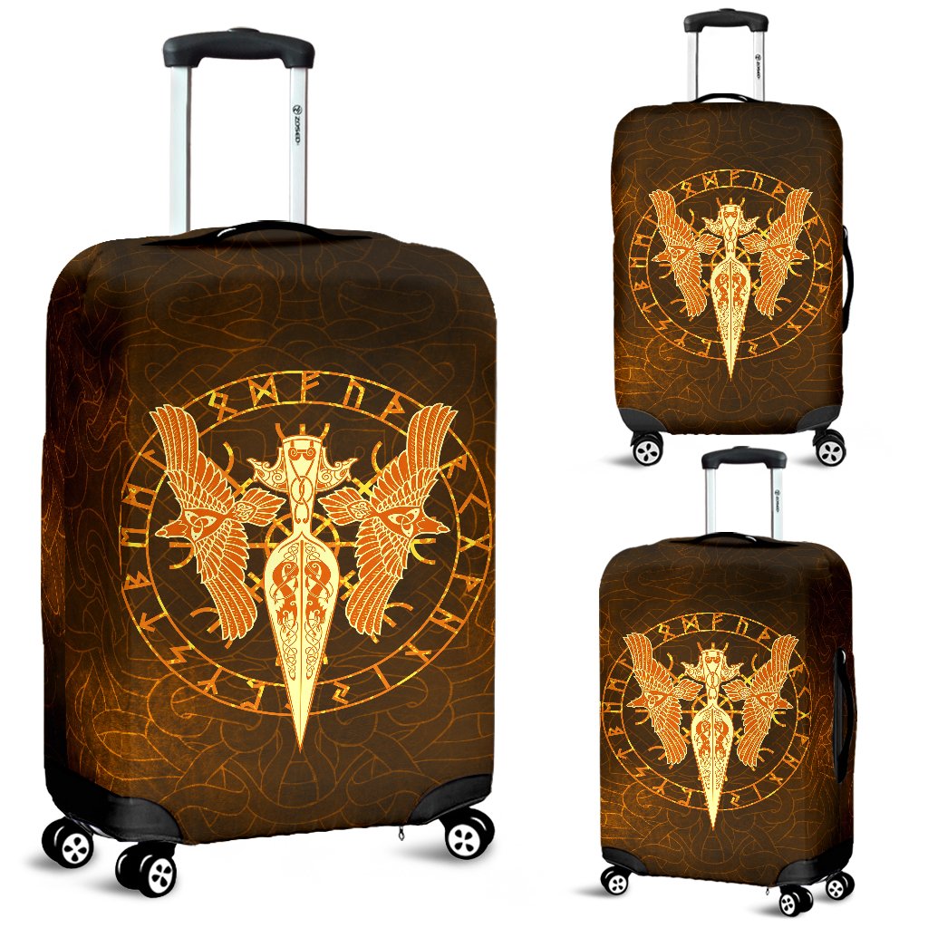 Viking Luggage Covers Gold Spear Of The God Odin - Gungnir and Two Gold Ravens RLT12 - Wonder Print Shop