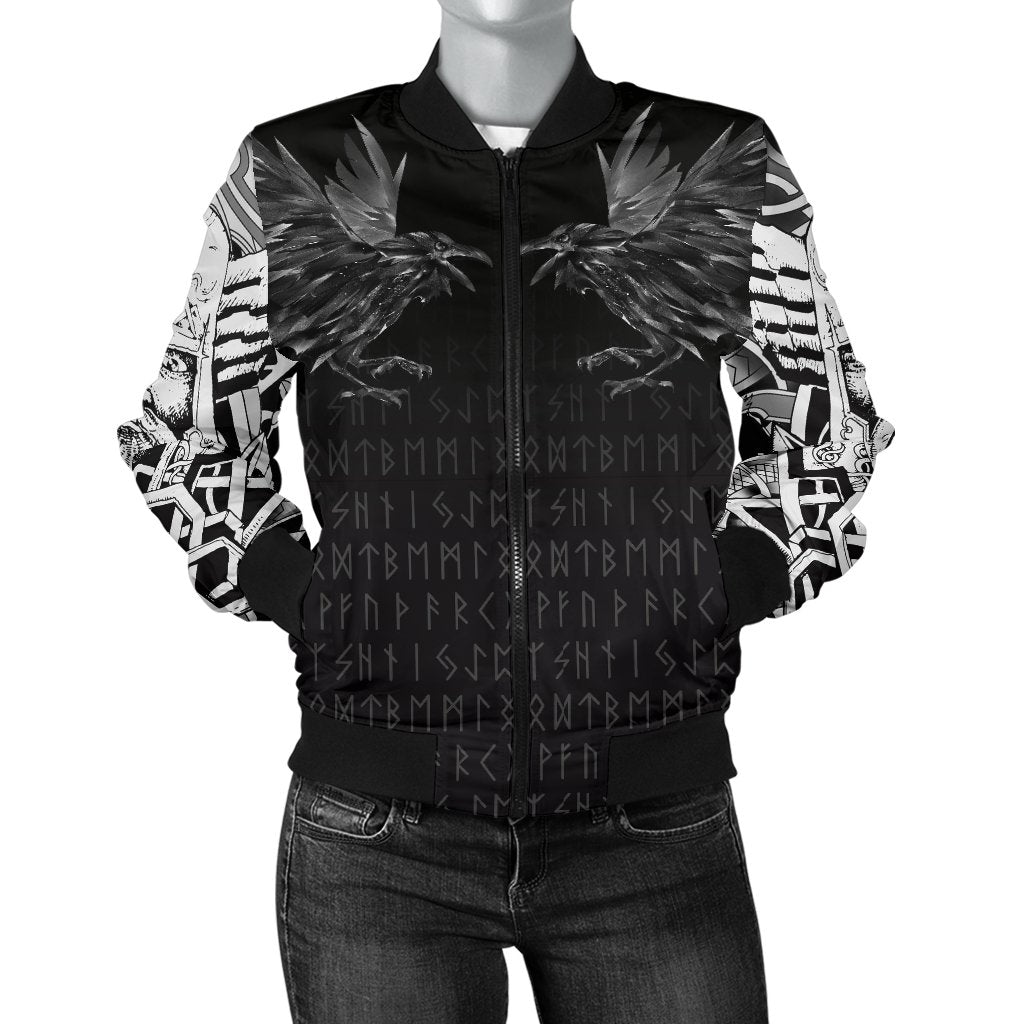 Viking Women's Bomber Jacket - Odin Huginn and Muninn Rune RLT12 - Wonder Print Shop