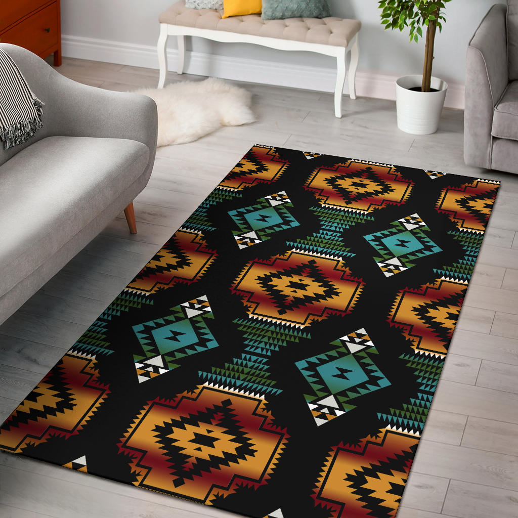 Native American Patterns Black Red Area Rug LT10 - Wonder Print Shop