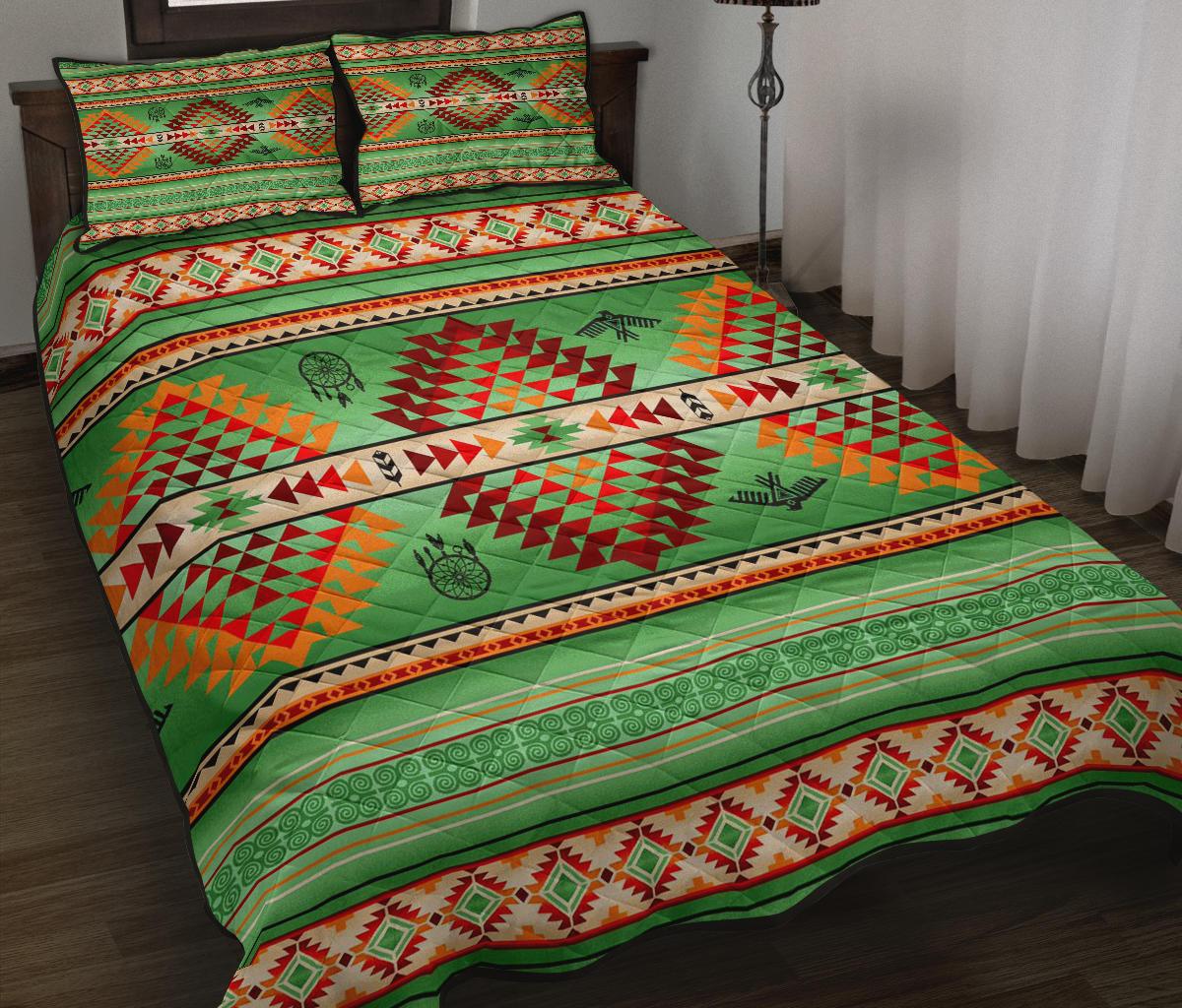 Green Thunderbirds Dreamcatcher Native American Quilt Bed Set LT10 - Wonder Print Shop