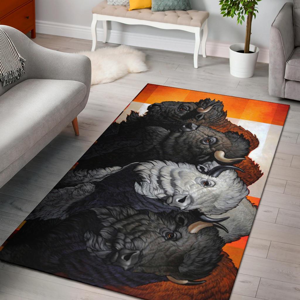 Area Rug LT10 mit Wolfsmotiv in Schwarz, Grau und Orange