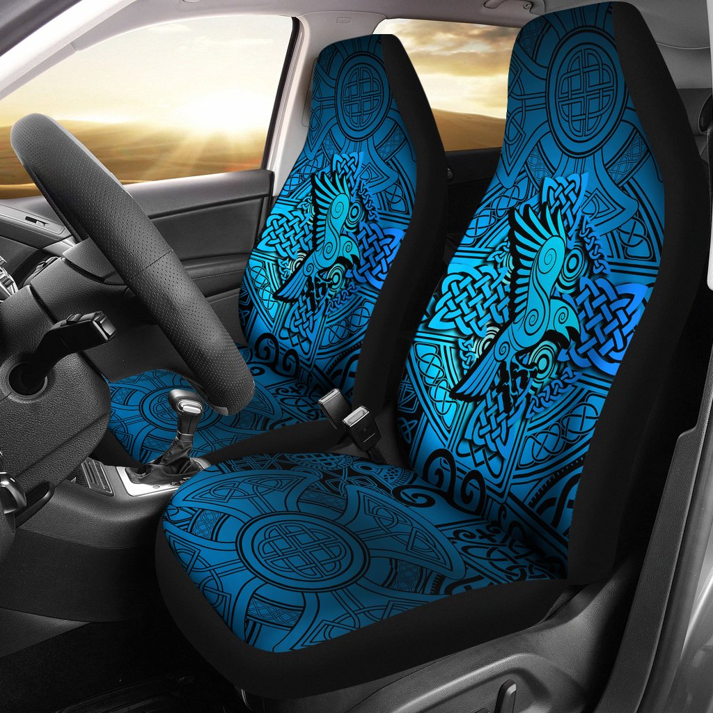 Viking Car Seat Covers Raven Odin Celtic Cyan RLT12 - Wonder Print Shop