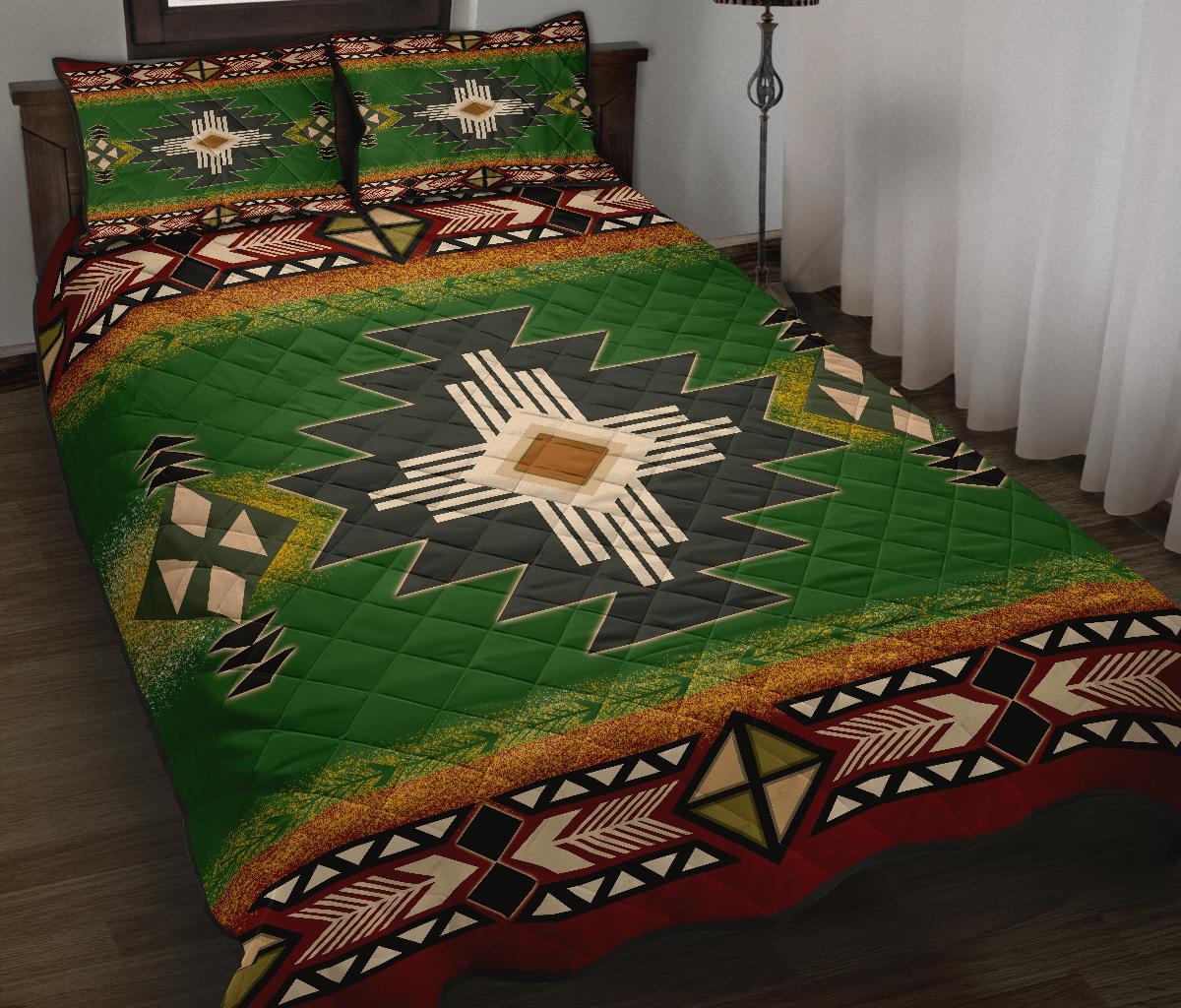 Indigenous Green Native American Quilt Bed Set LT10 - Wonder Print Shop