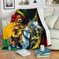 Ethiopia Emperor Haile Selassie blanket with lion-and-portrait artwork on dark background
