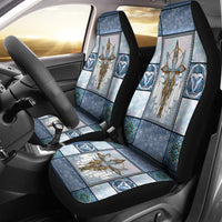 Blue Native American thunderbird car seat covers, patterned backrests and seat cushions