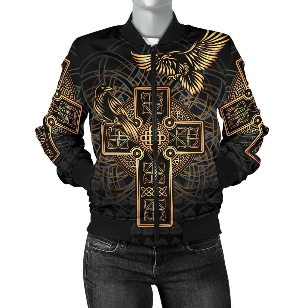 Viking Women's Bomber Jacket - Odin's Celtic Raven Tattoo RLT12 - Wonder Print Shop