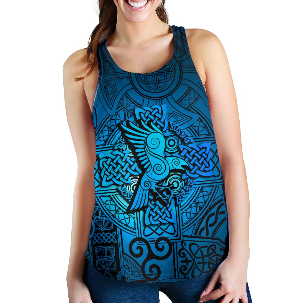 Viking Women's Racerback Tank - Raven Odin Celtic Cyan RLT12 - Wonder Print Shop