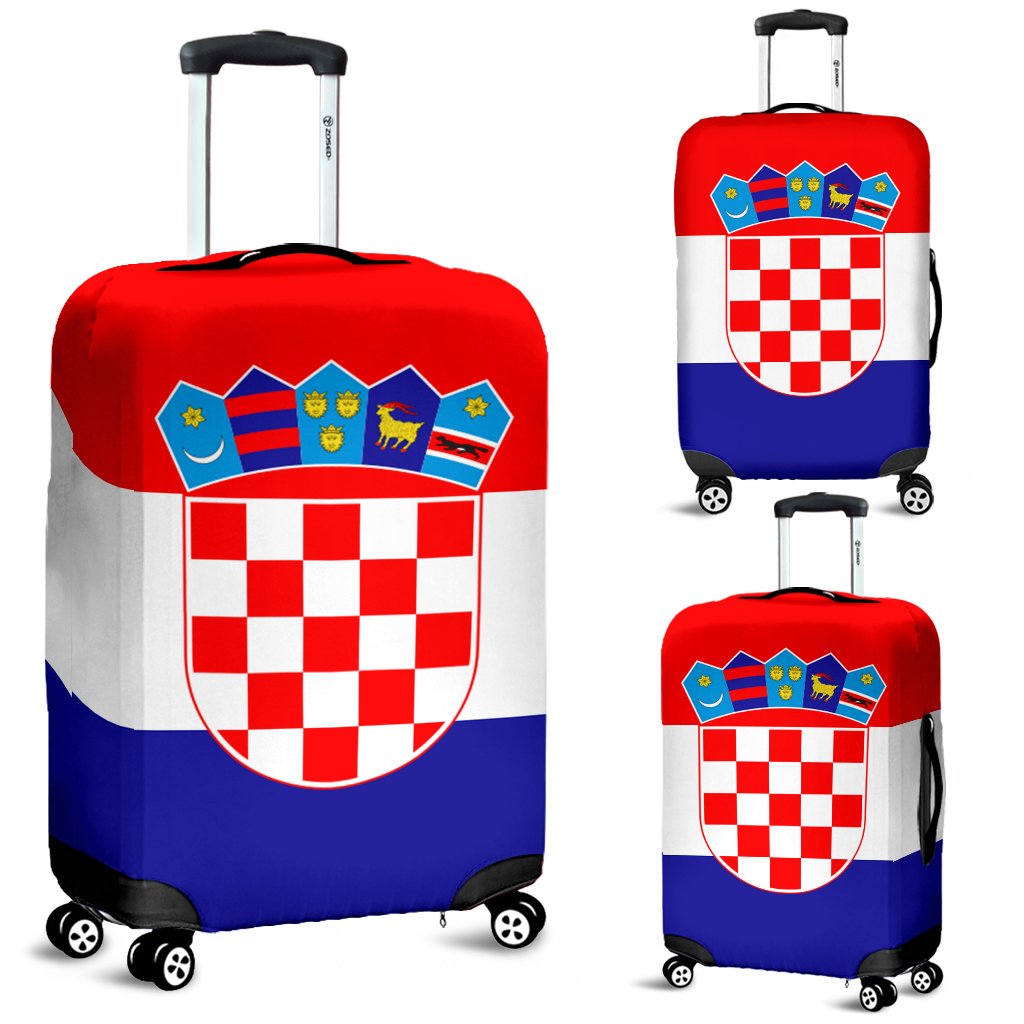Croatia flag luggage cover with coat-of-arms print, red white blue, zipper and wheels