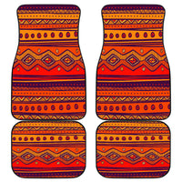 Orange Native American pattern car mat set of 4: geometric stripes, diamonds, loops