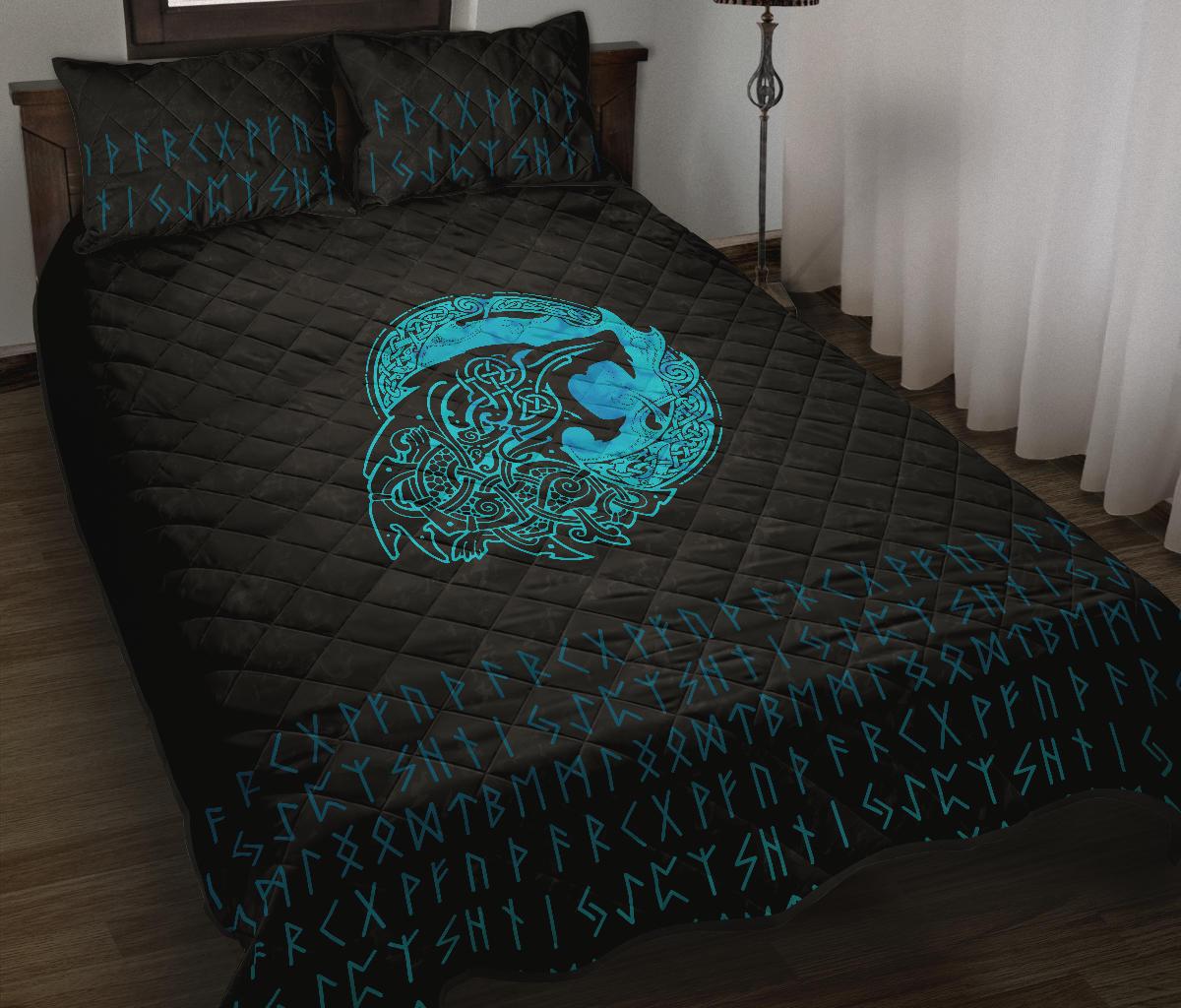 viking-quilt-bed-set-fenrir-wolf-cyan