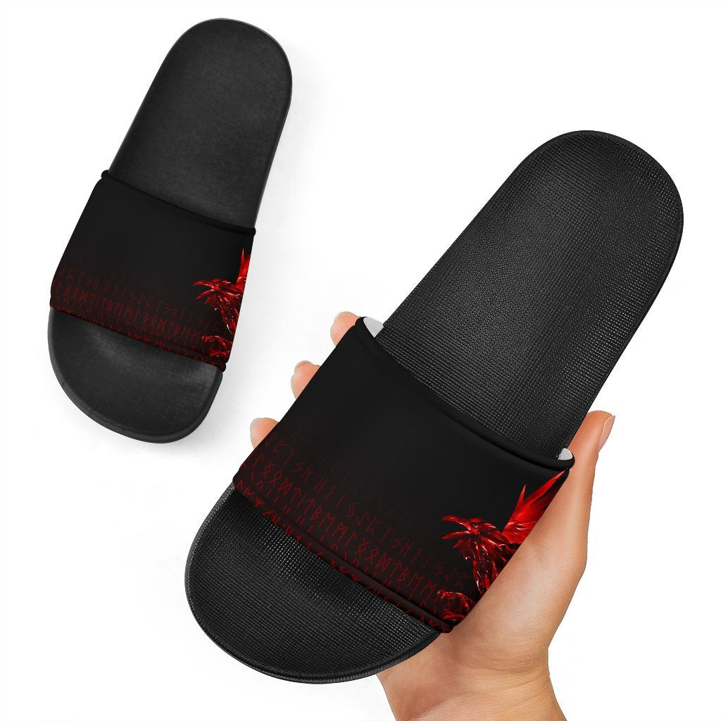 viking-slide-sandals-the-raven-of-odin-rune-red