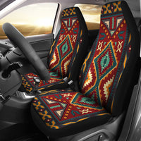 Car seat covers with Native American multicolor geometric pattern on front seats