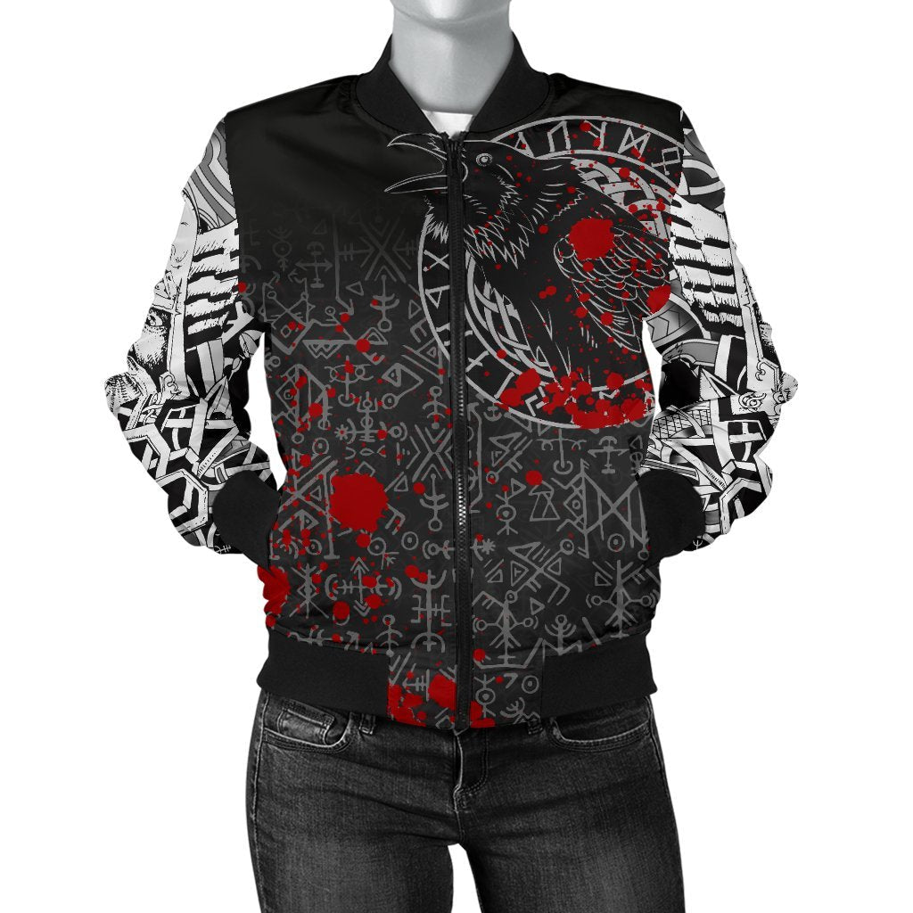 Viking Women's Bomber Jacket - Odin Raven Rune Futhark Blood RLT12 - Wonder Print Shop