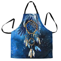 Blue galaxy dreamcatcher apron with black neck straps and multicolor print