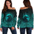 Viking Women's Off Shoulder Sweater, Ethnic Odin Raven Cyan RLT12 - Wonder Print Shop