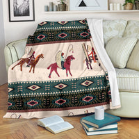 Chief horse blanket with multicolor stripes and horse rider artwork