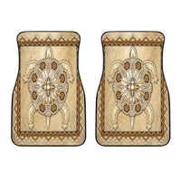 Set of 2 front car floor mats, beige with symmetrical beadwork native symbol medallions