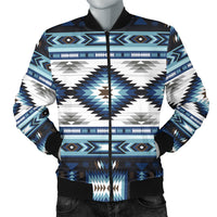 Bomberjacke mit geometrischem Blau-Muster, Reißverschluss und schwarzen Bündchen