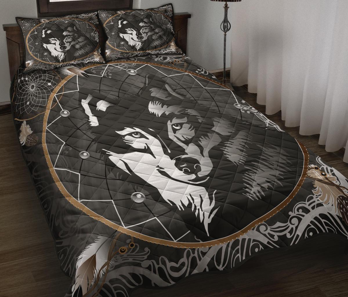 Black Wolf Dreamcatcher Native American Quilt Bed Set LT10 - Wonder Print Shop