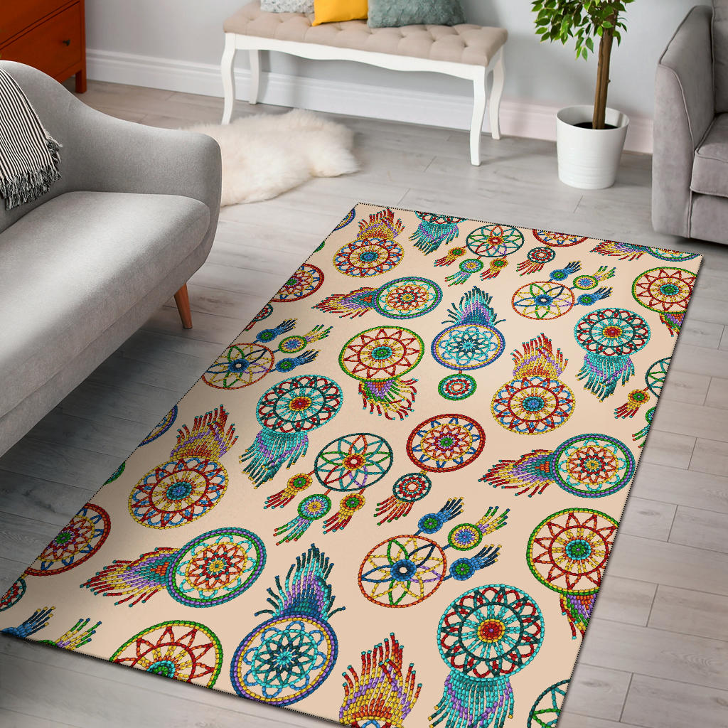 Mini Colorful Dreamcatchers Cream Native American Area Rug GB NAT00041 ARUG01 LT10 - Wonder Print Shop