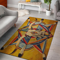 Bison-gelber Area-Rug mit Native-American Motiv und mehrfarbigen Mustern