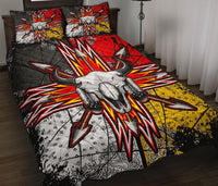 Multicolor quilt bed set: bison skull & arrow print with two pillows