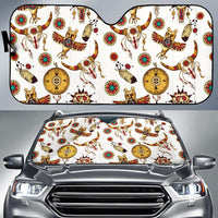 Native American pattern auto sun shade with multicolor dreamcatcher, heads, and medallions